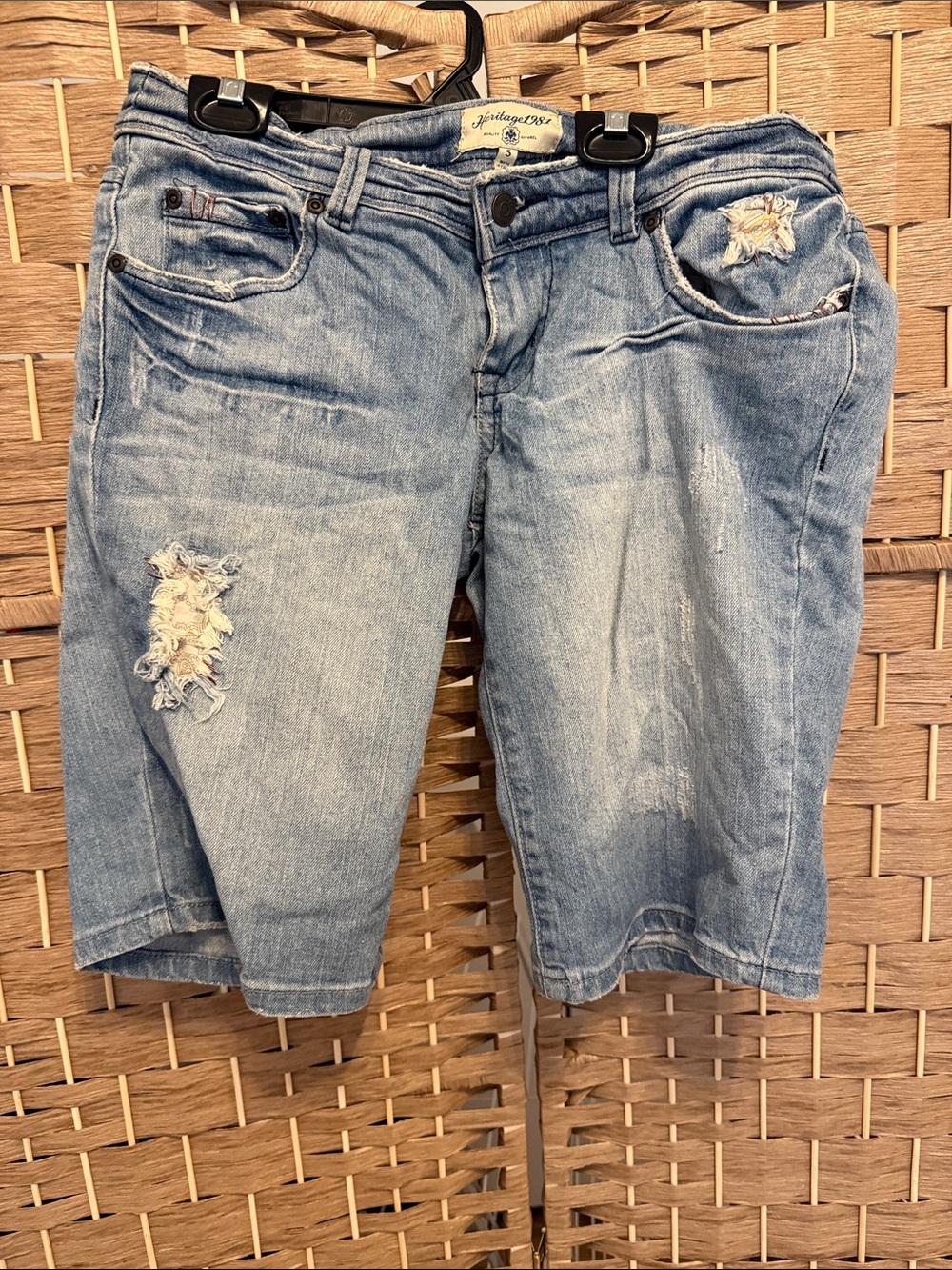 Heritage 1981 Light Blue Distressed Denim Bermudas